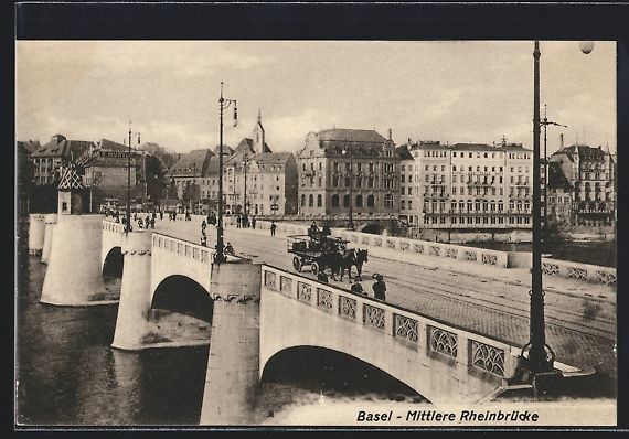 Cartes postales: Basel, Mittlere Rheinbrücke mit Häuser – D'occasion à Berlin par bartko-reher