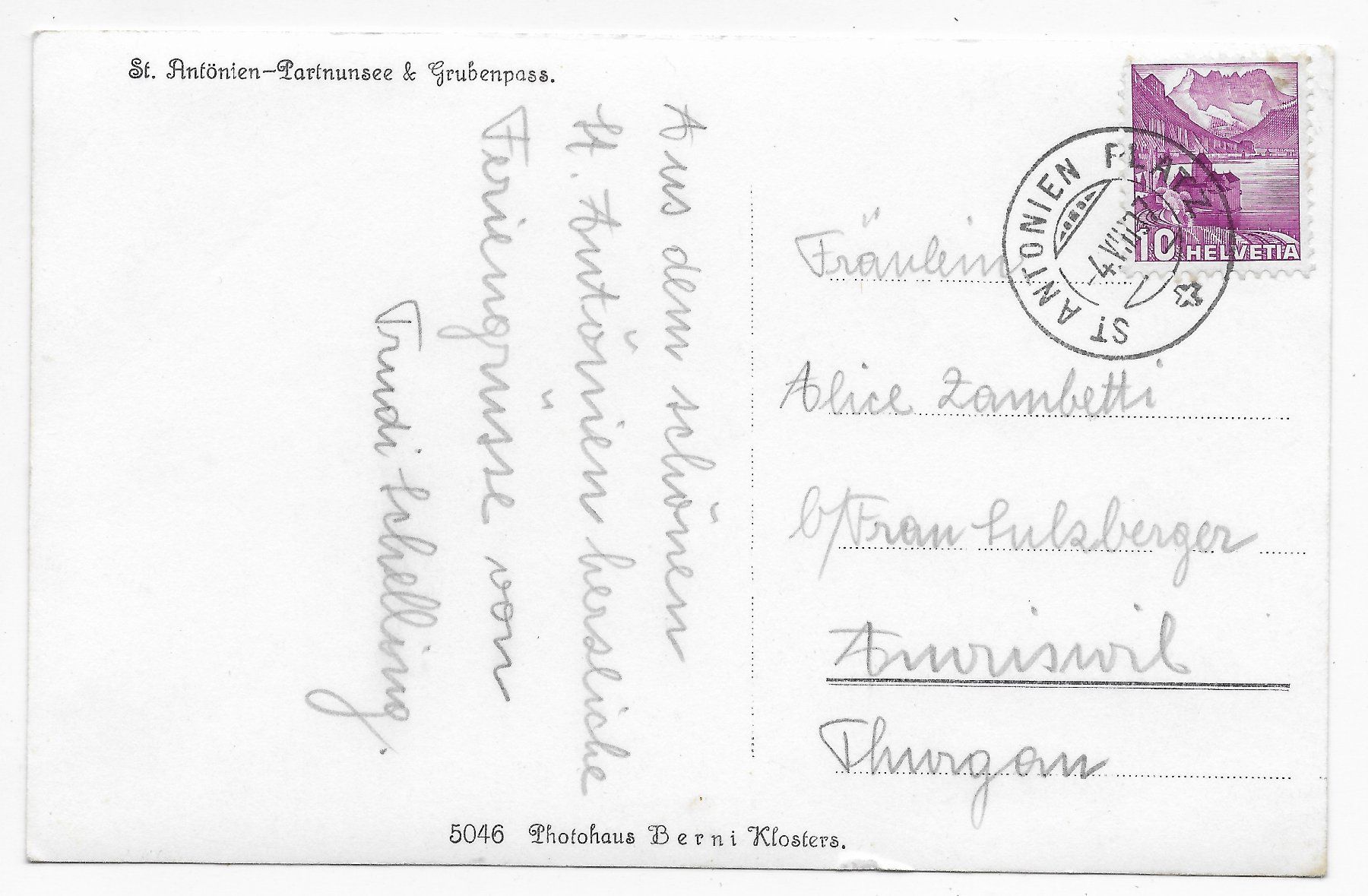 Cartoline postali: St. Antönien - Partnunsee & Grubenpass – Usato da Hefenhofen venduto da Richsalz 1