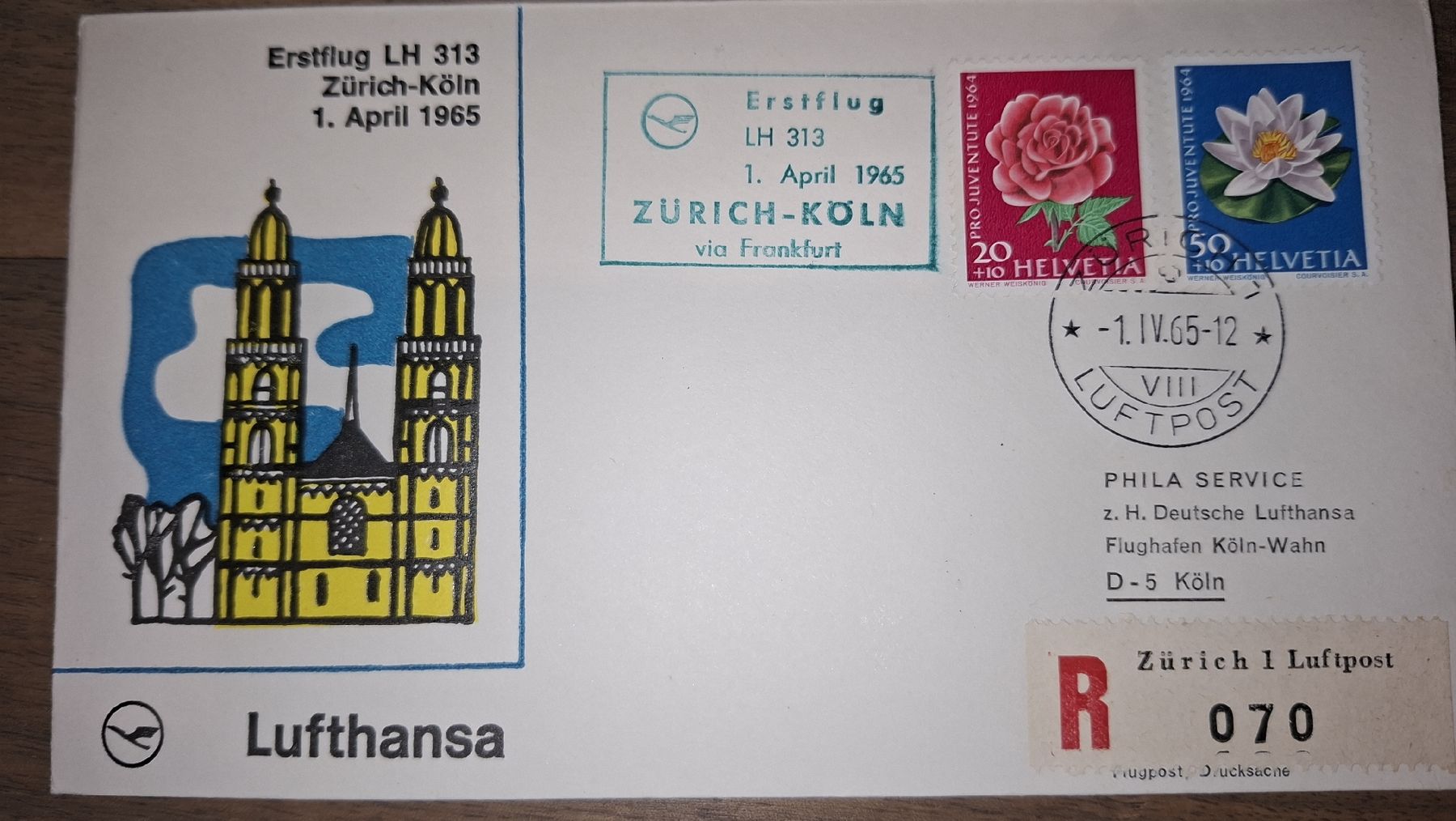 Tutti i francobolli: Lufthansa Zürich - Köln 01.04.1965 – Usato da Balgach venduto da SIMEON27