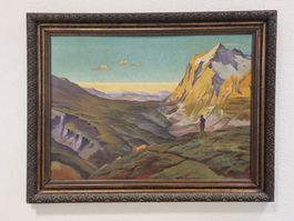Gemälde Berglandschaft mit Hirte, signiert A. Meier, 40er