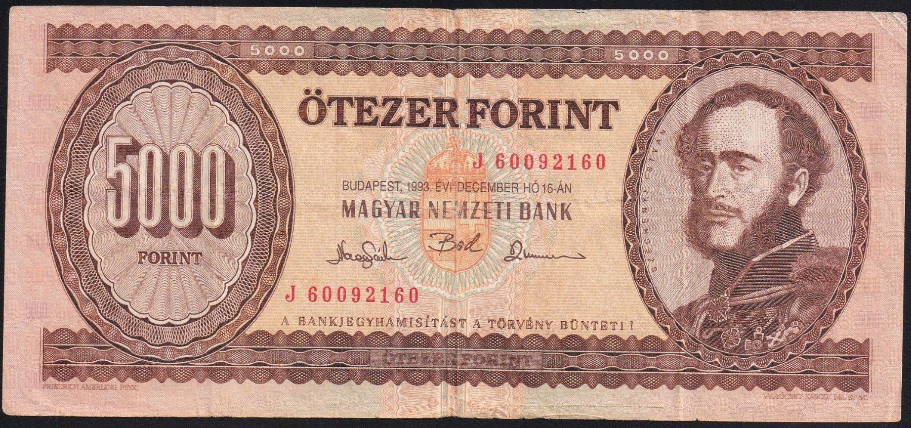 Banconote: Ungarn 5000 Forint 1993 – Usato da Brugg AG venduto da banknoten_muesli