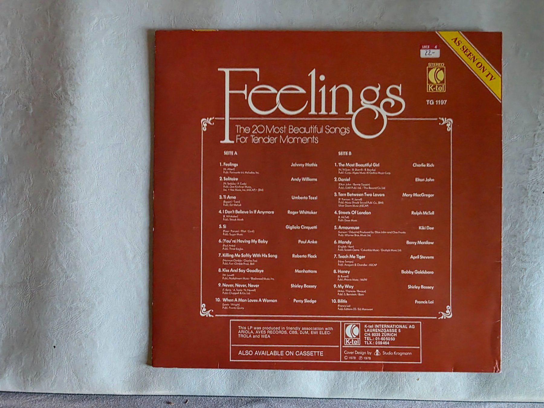 Dischi in vinile: LP: Feelings - Ktel - 1978 – Usato da Walterswil BE venduto da Lonitti 1