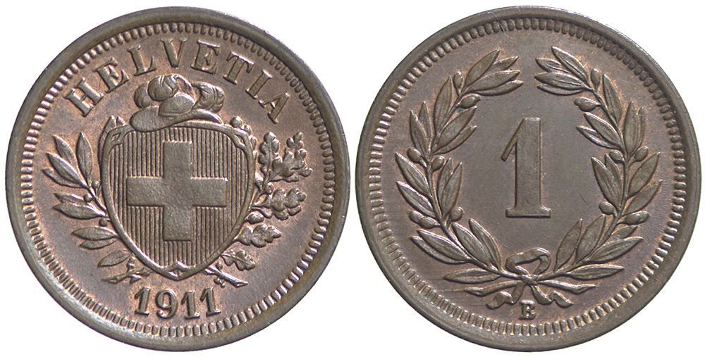Tutti le monete: 1 Rappen 1911 (02) – Usato da Chiasso venduto da Novamarketing