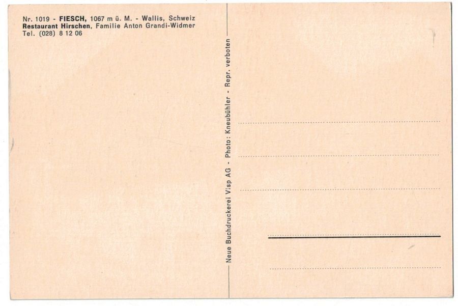 Ansichtskarten: Fiesch, Restaurant Hirschen, um 1975 – Gebraucht aus Frauenfeld von POML 1