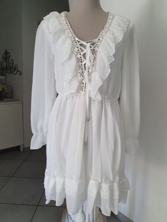 Weisses Blusenkleid m. Schnürung Gr S *neuwertig*
