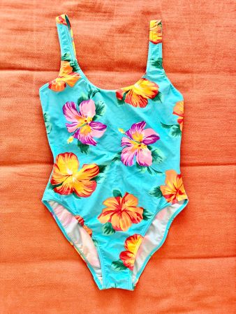 Badeanzug Gr. 38 Sommer Hawaii Blumen Muster Turquoise 🏖️
