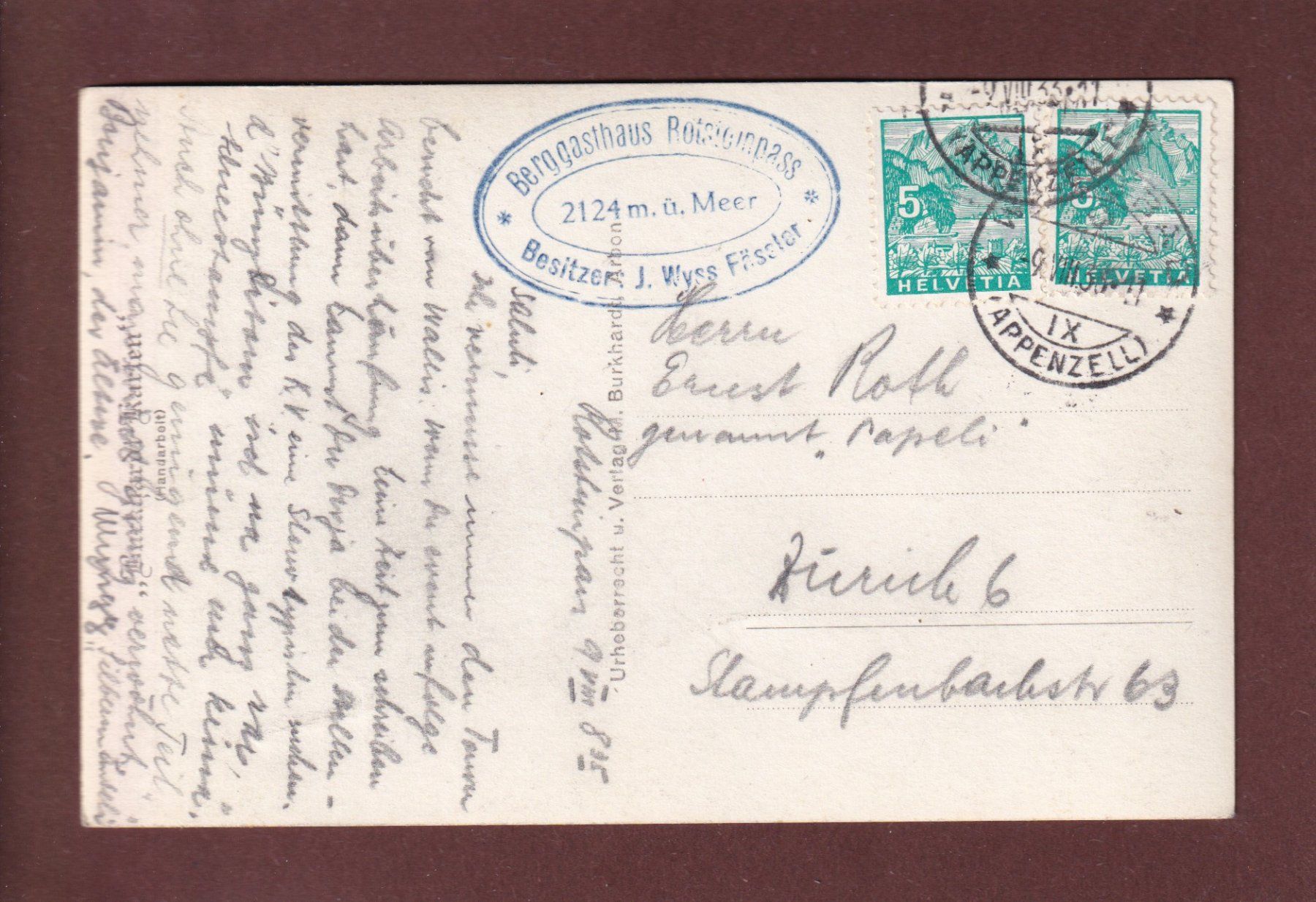 Cartoline postali: ROTSTEINPASS mit Altmann - 1933 – Usato da Pully venduto da nicecards 1