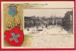 ZÜRICH BAHNHOFPLATZ PRÄGEKARTE WAPPEN