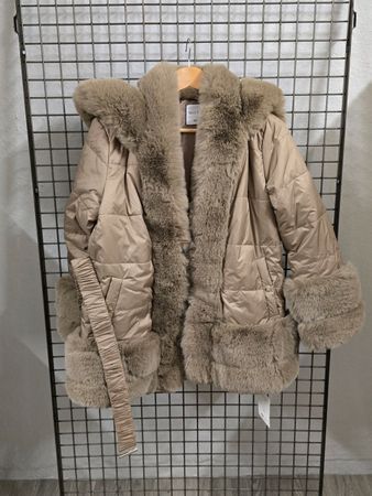 MOTF │ Steppjacke mit Kunstfell-Besatz & Gürtel │ XS