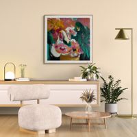 Blumenstillleben im Frühling - Abstrakte Kunst, 100x100cm