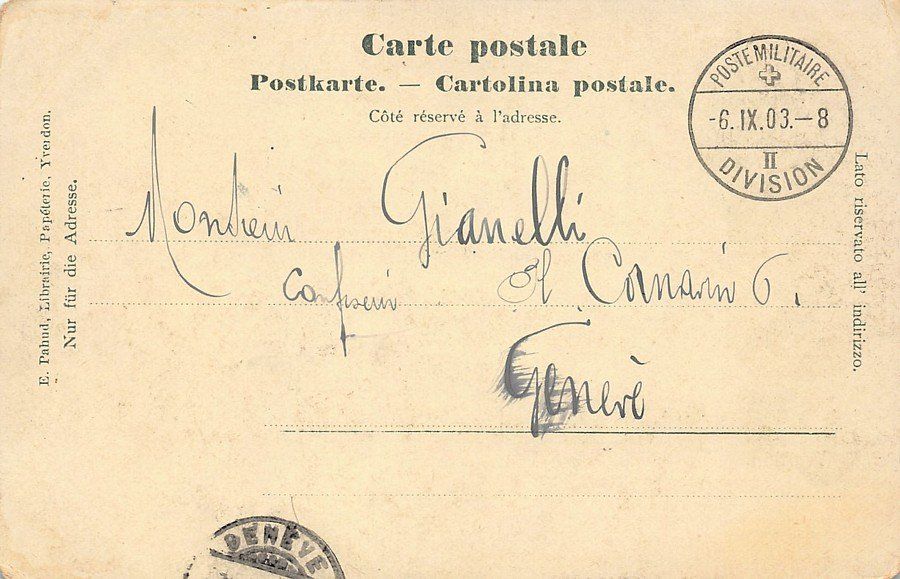 Cartoline postali: Yverdon, la Caserne, circulée 1903 – Usato da Frauenfeld venduto da POML 1
