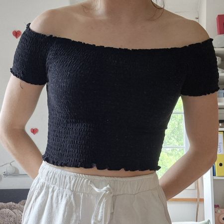 Schwarzes Carmen Top, ideal für den Sommer, Grösse S