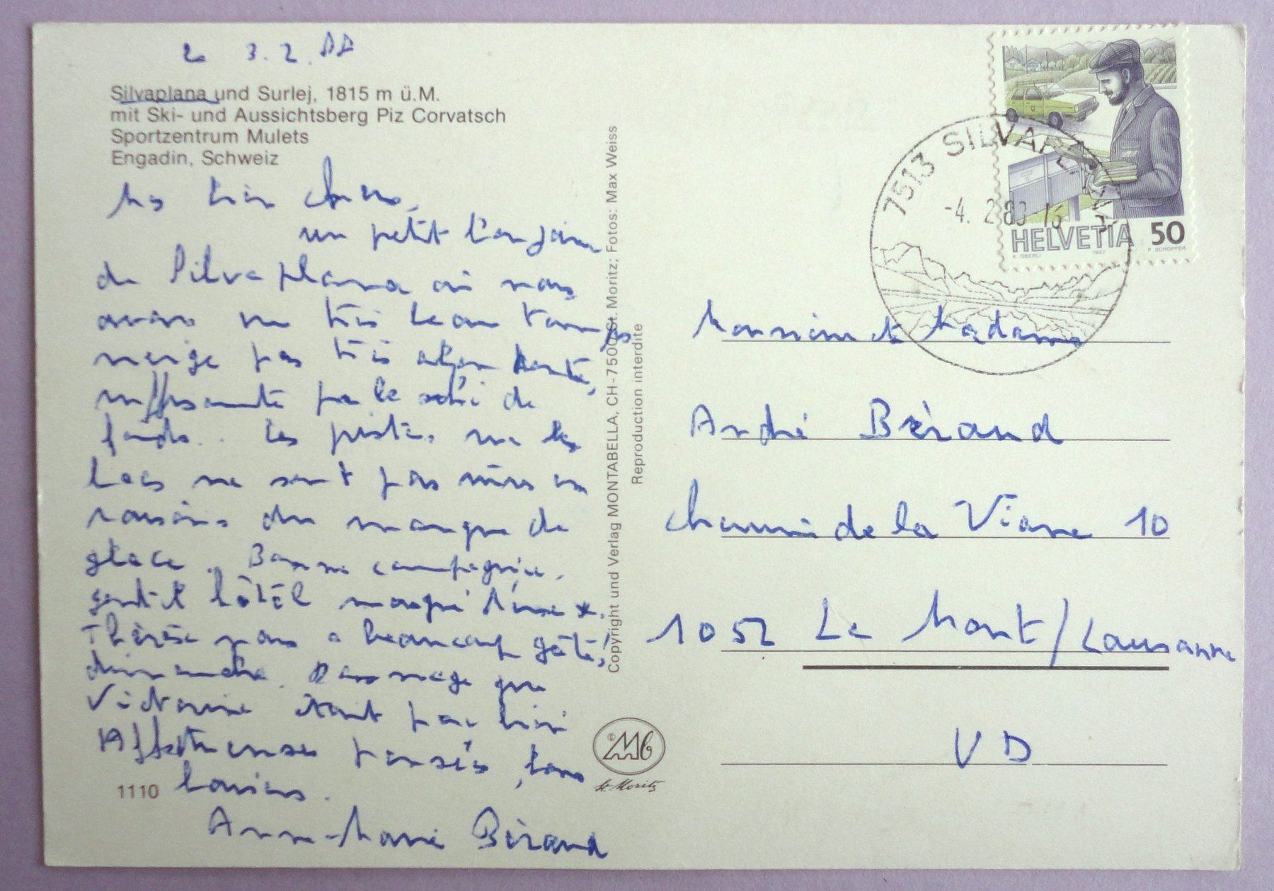Cartes postales: Silvaplana von Surlej, 1815 m ü.M. – D'occasion à Fétigny par Billy2miny 1
