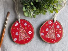 2er Set Handbemalte Holzscheiben Anhänger Baumschmuck