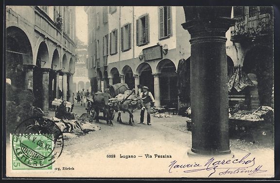 Ansichtskarten: AK Lugano, Via Pessina, 1908 – Gebraucht aus Berlin von bartko-reher