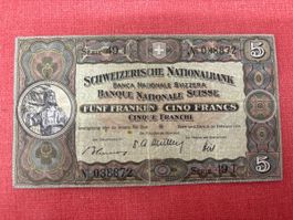 Seltene 5 Franken Banknote Schweiz 1951, Guter Zustand