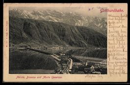 AK Melide, Bissone und Monte Generoso, Gotthardbahn