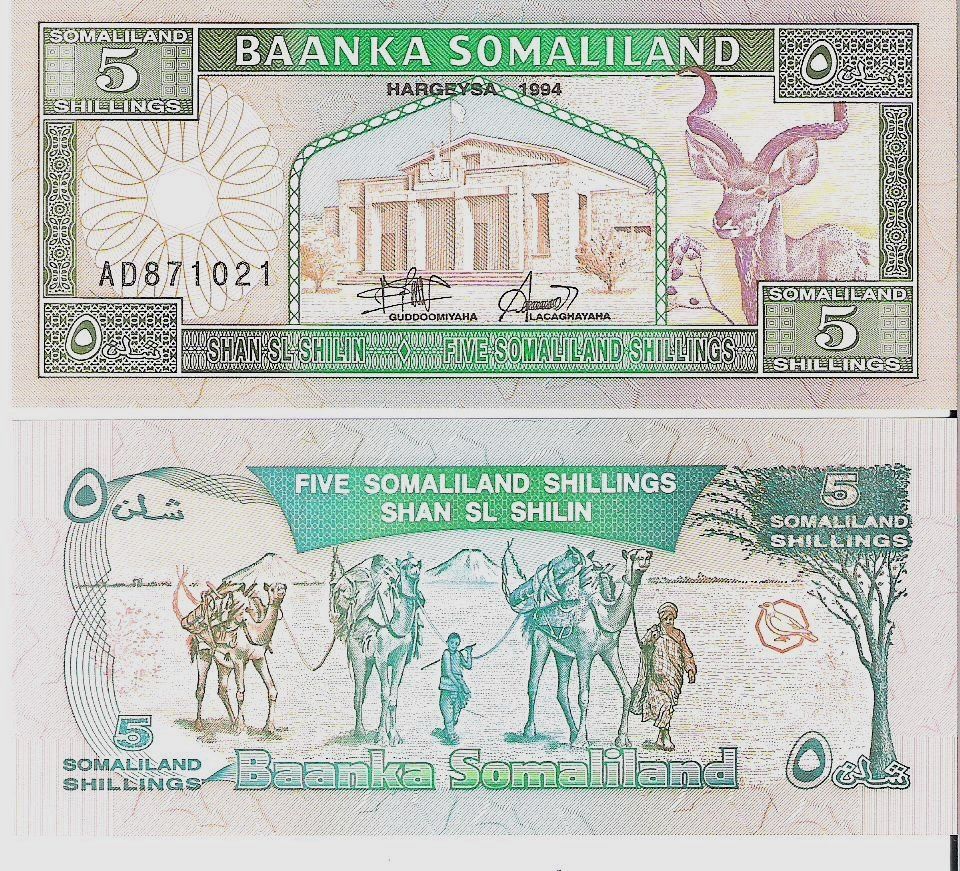 Banconote: SOMALILAND  5 SHILLINGS 1994 (UNC) P1 FIRST ISSUE – Nuovo (secondo la descrizione) da Sonceboz-Sombeval venduto da Simuncons