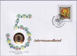 2014, Numisbrief/Münzbrief "Jahrtausendbrief" mit 5 Räppler.
