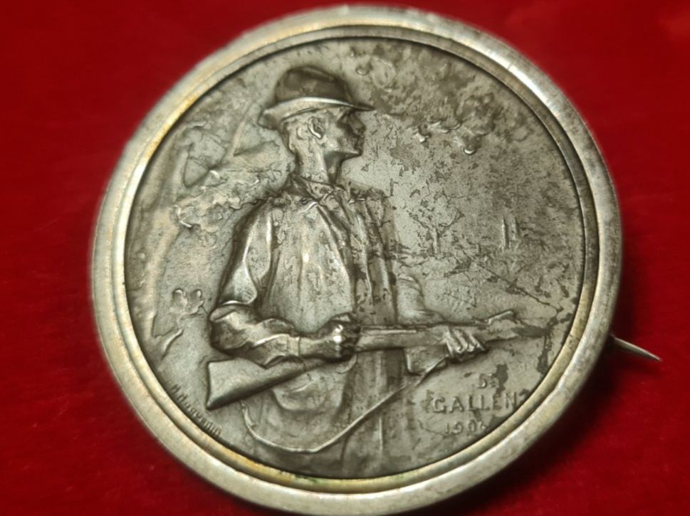 Medaglie: Schützenmedaille St. Gallen 1904 eingefasst als Brosche – Usato da Hofstetten b. Brienz venduto da Nordtor