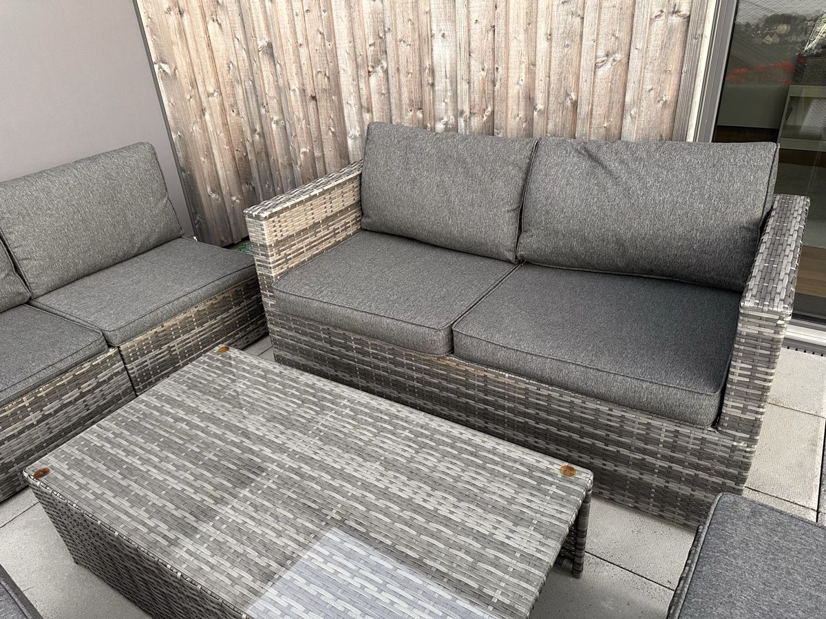 Divani: Rattan Lounge Set 5 Piece Sofa Table Stools Grey Outdoor Use – Nuovo (secondo la descrizione) da Wädenswil venduto da puh_n8wy 3
