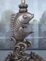 37cm Asia Bronze Drachen&Fisch Skulptur auf 4Fuss Sockel 3kg