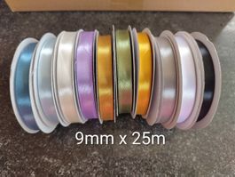 10 Satinband Rolle 9mm x 25m Bunt Set 3