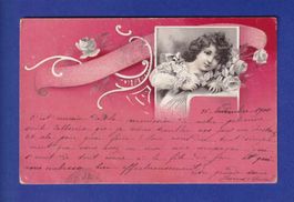 ENFANT - Jeune fille et roses - 1900