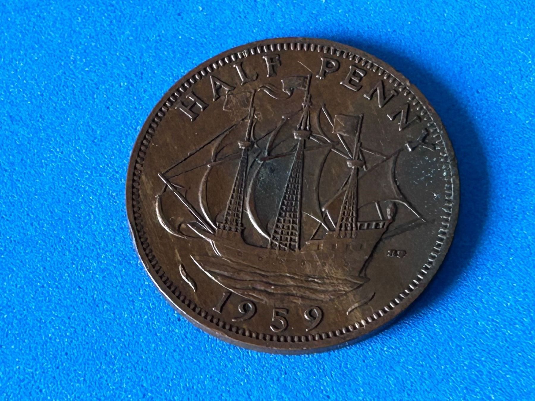 Tutti le monete: UK - Half Penny - Elizabeth II 1959 – Usato da Corcelles NE venduto da AJKader 2