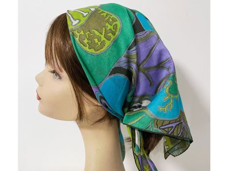 Baumwolltuch Bandana Stoffels abstrakt floral Grüntöne 1970s