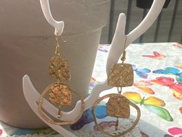 Hammered Gold Tone Dangle Earrings - Modern and Unique!