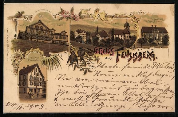 Cartoline postali: Litho Feusisberg, Pension Feusisgarten,  – Usato da Berlin venduto da bartko-reher