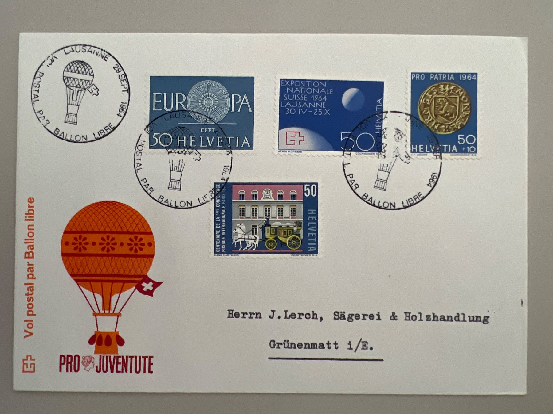 Tutti i francobolli: Ballonpost Expo Lausanne 1964 – Usato da Buchrain venduto da wmm