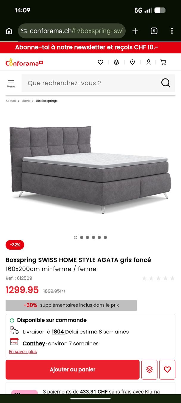 Conforama Letti: boxpring 160x200 – Usato da Montreux venduto da Marieyloba 1