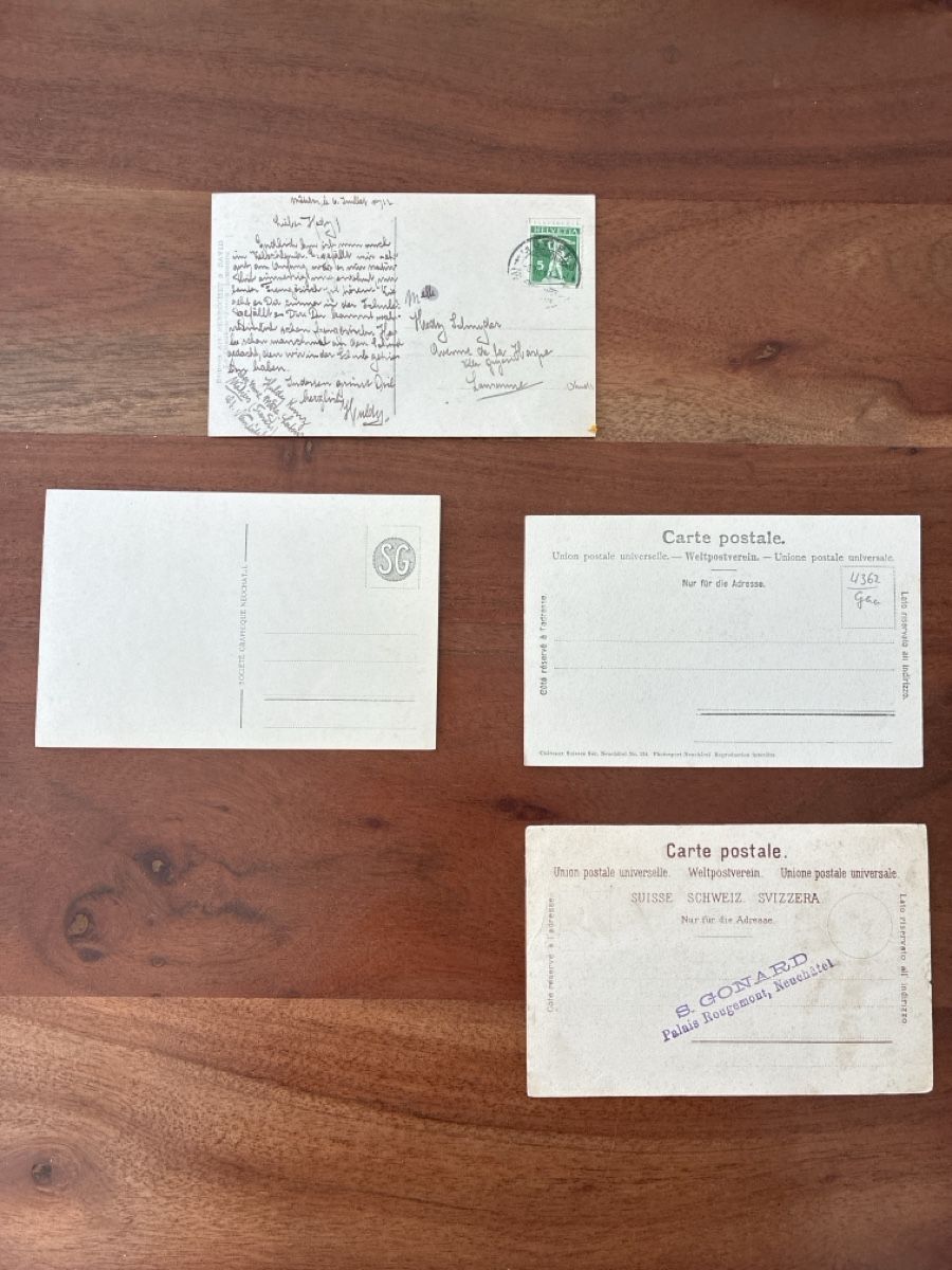 Cartoline postali: 4 Ansichtskarten Schweiz von Môtiers NE – Usato da Oftringen venduto da Cla.vD.74 1