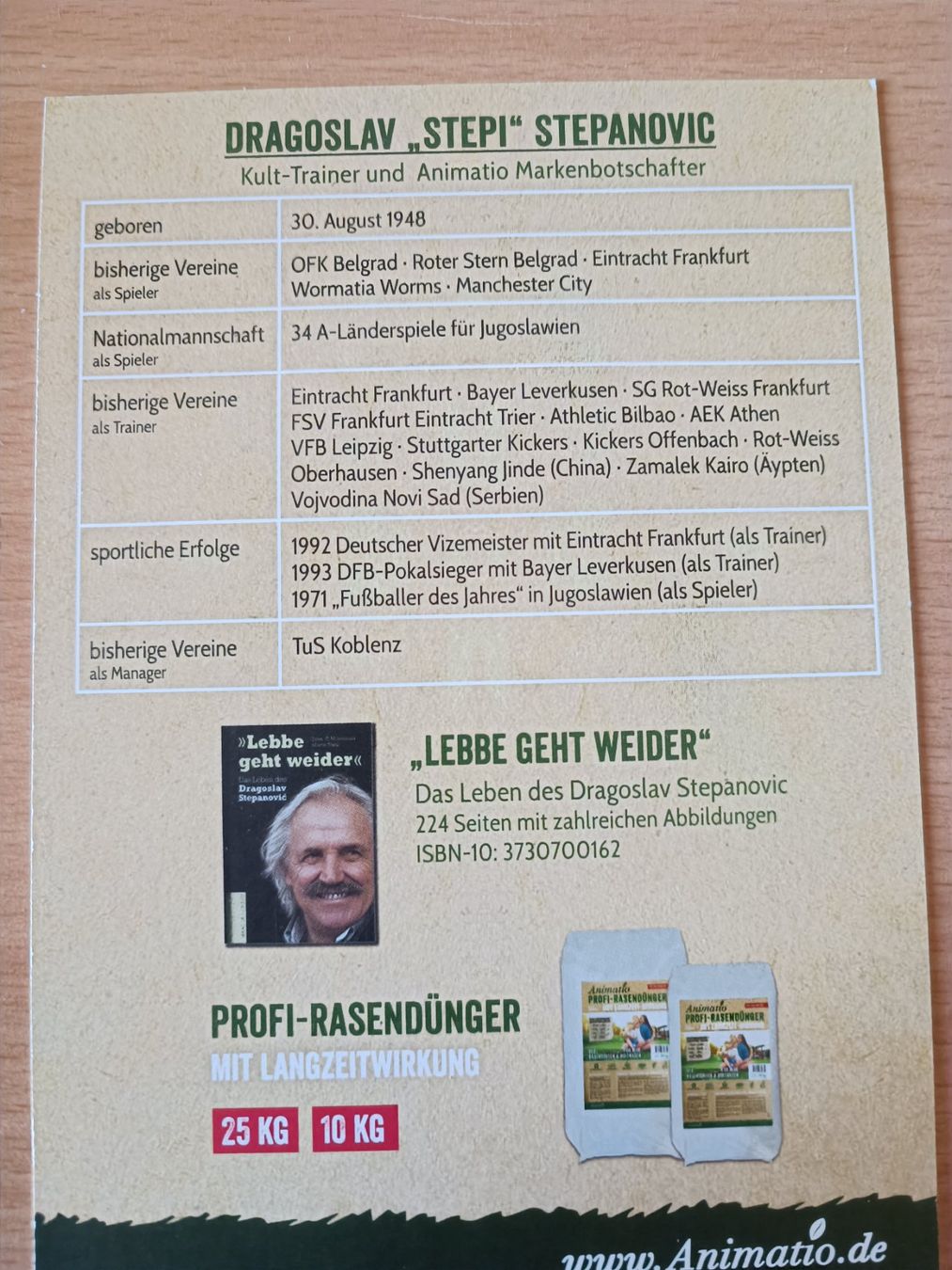 Autogramme: Dragoslav Stepanović - handsignierte Autogrammkarte – Gebraucht aus Menziken von Artographs 1