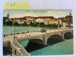 alte Ansichtskarte Basel Mittlere Rheinbrücke 1908