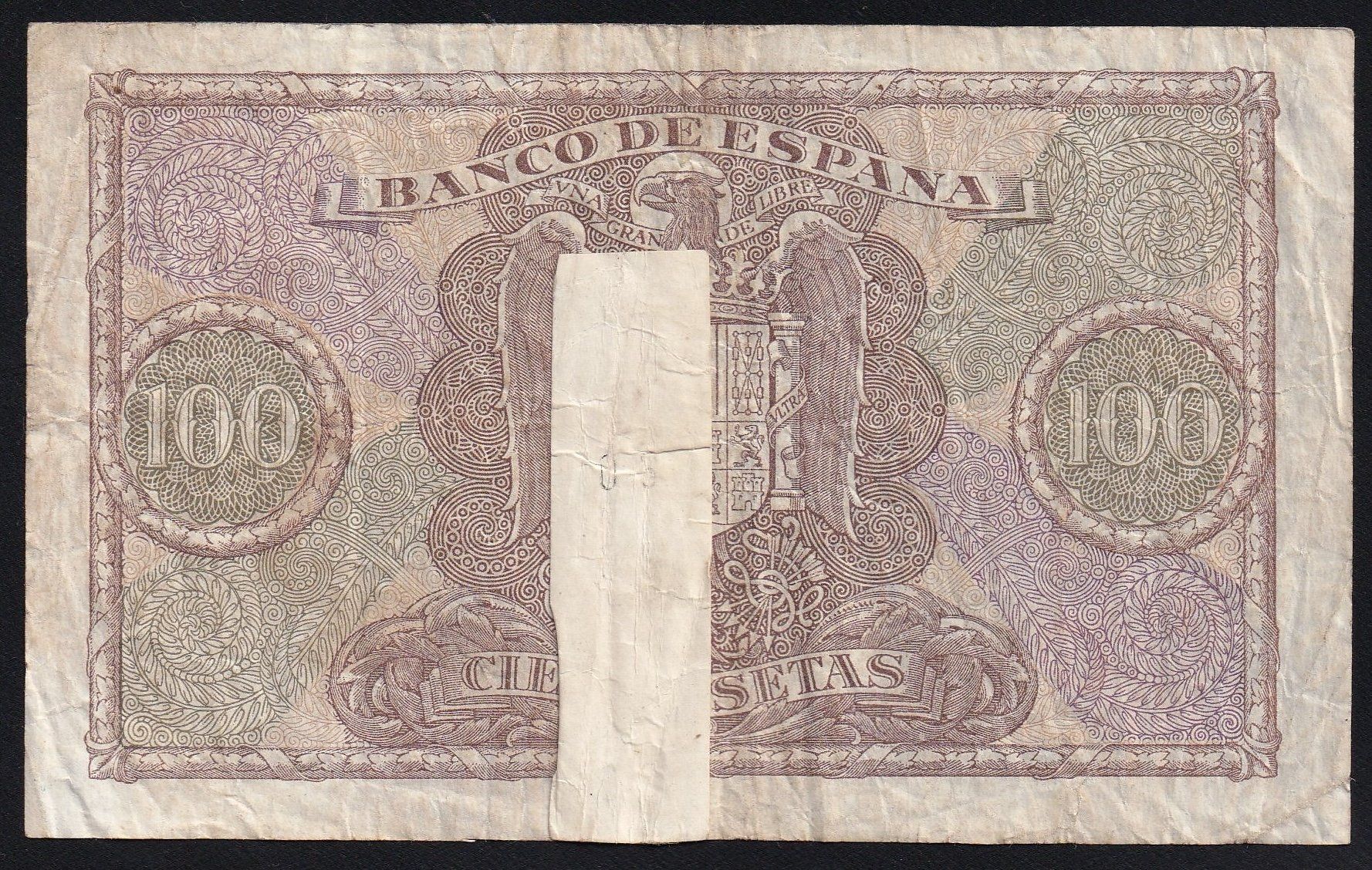 Banconote: Spanien 100 Pesetas 1940 – Usato da Brugg AG venduto da banknoten_muesli 1
