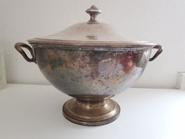 versilberte Sekt-/Weinkühler Schale XXL Ø35cm mit Deckel