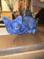 Blaue Vintage Keramik Katze, Deko Figur, Rarität! (M)