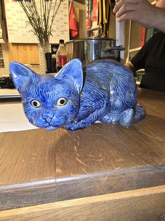 Blaue Vintage Keramik Katze, Deko Figur, Rarität! (M)
