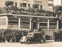 BURGDORF: Hotel Dällenbach, Rest. Bahnhof mit Oldtimer ~1940