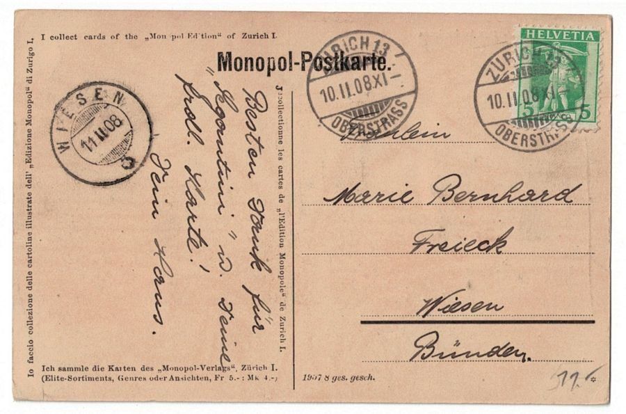 Cartoline postali: Zürich, Polytechnikum, gelaufen 1908 – Usato da Frauenfeld venduto da POML 1