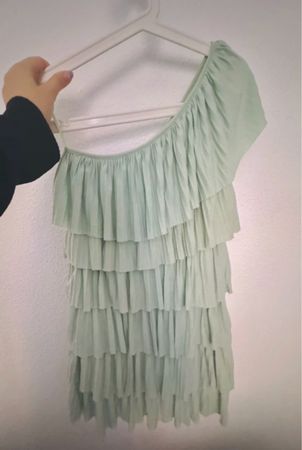 Turquoise One-Shoulder Ruffle Dress, S/M