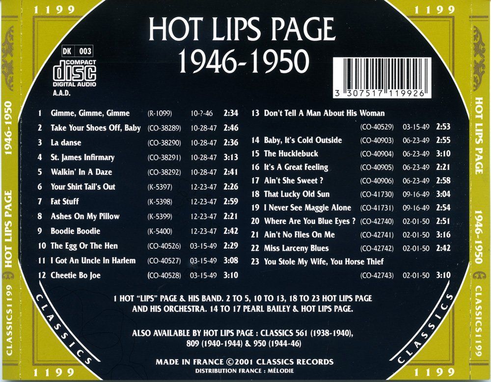 CDs: Jazz-CD:  Hot Lips Page 1946 -1950  (Classics) – Gebraucht aus Hochfelden von mue_lhm9 1