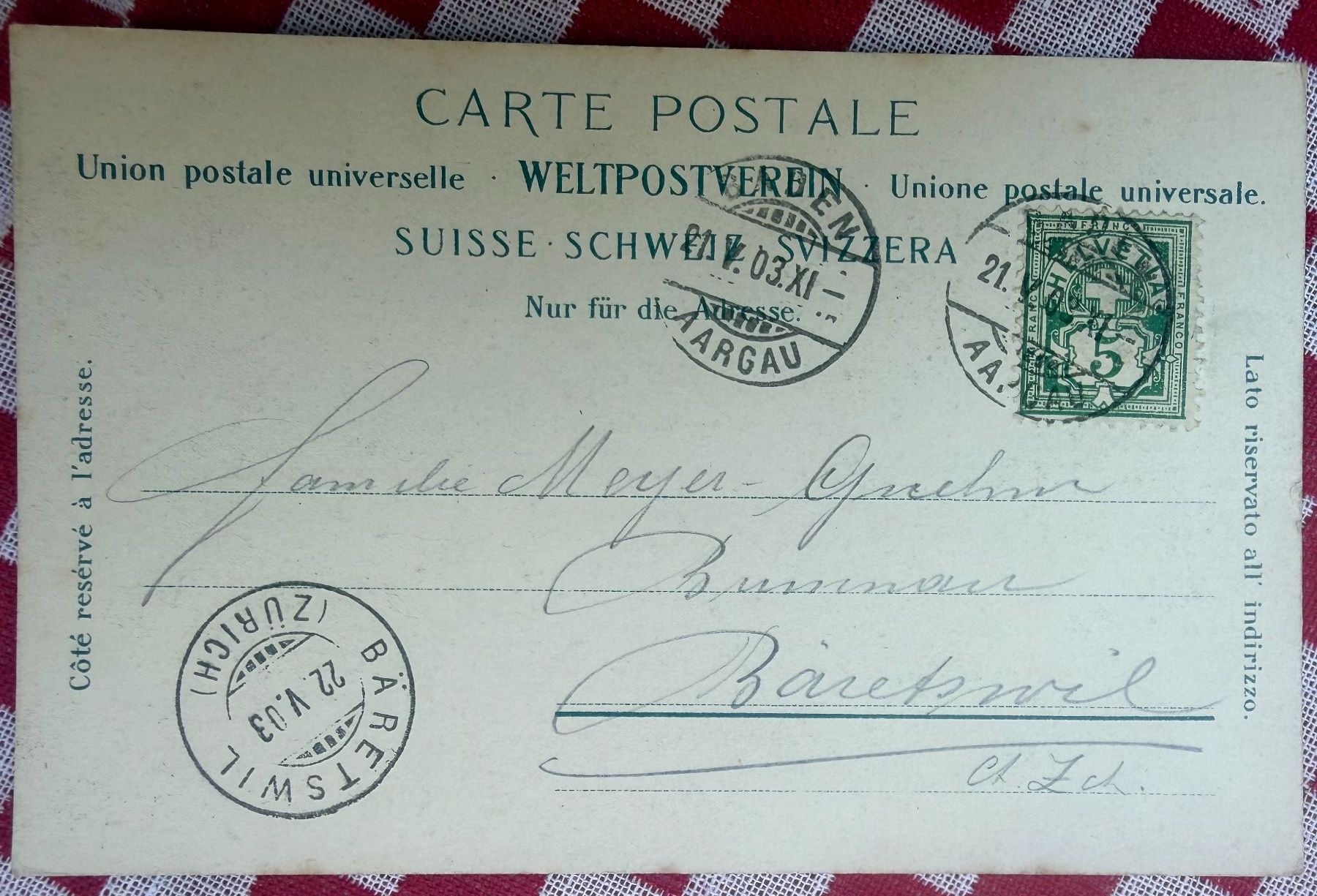 Ansichtskarten: BADEN - vom Schartenfels gesehen 1903 - Ansichtskarte – Gebraucht aus Tegerfelden von siebenmacky 1