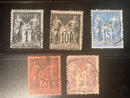 Frankreich 1877 Lot Allegorien gefärbtes Papier gestempelt