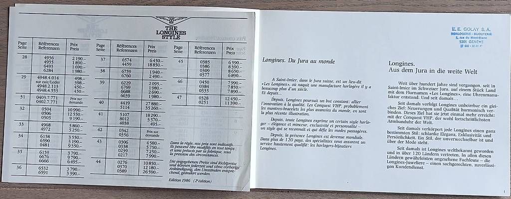 Documenti: Longines - Catalogue de vente/Verkaufskatalog - 1986 – Usato da Adliswil venduto da Heimite 4