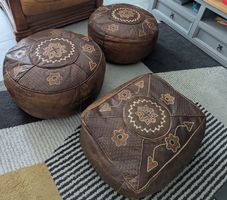 3 Marokkanischer Pouf / Sitzkissen aus Leder