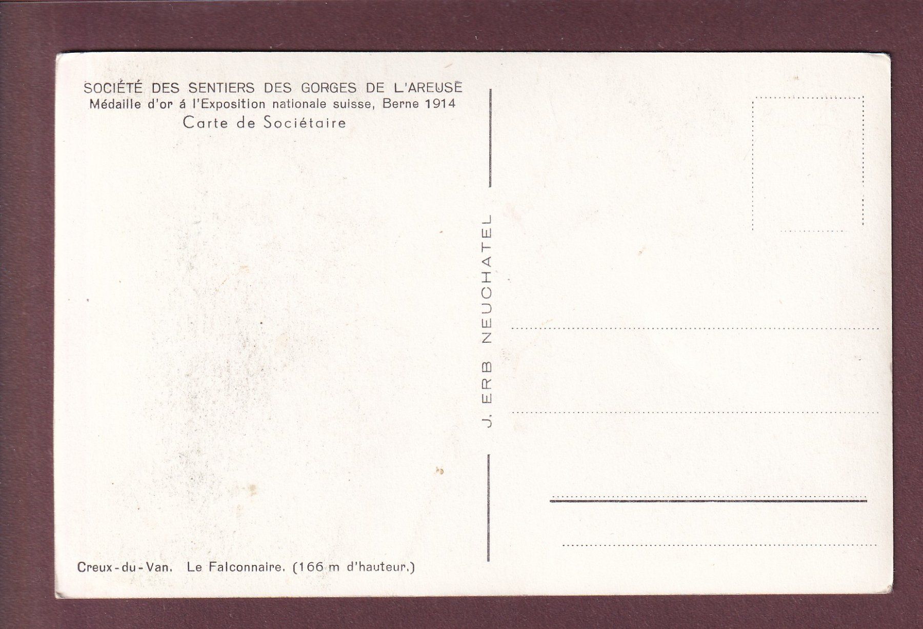 Cartes postales: CREUX-DU-VAN - Le Falconnaire – D'occasion à Pully par nicecards 1